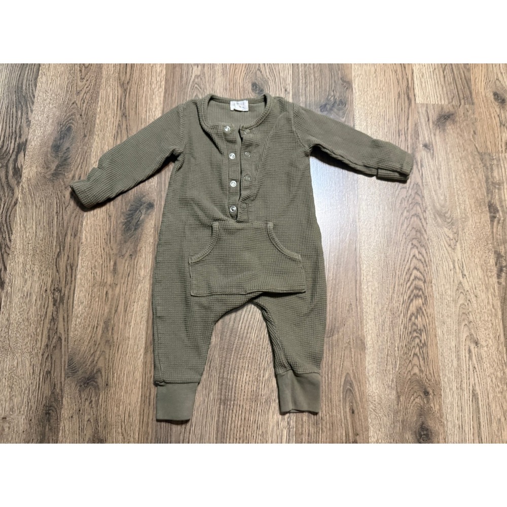 The Simple Folk Romper Unisex 3-6 Months Olive Green One Piece Henley